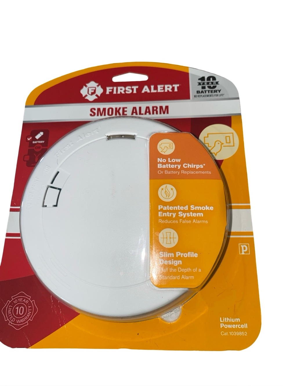 First Alert 10-Year Battery Smoke Alarm Slim Profile Sealed Lithium Powercell